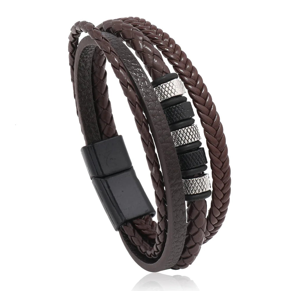 Trendy Leather Bracelets Men Stainless Steel Multilayer Braided Rope Bracelets for Male Bracelets Jewelry Pulsera Hombre