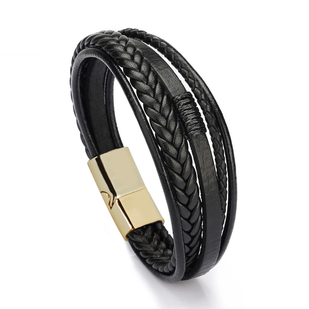 Trendy Leather Bracelets Men Stainless Steel Multilayer Braided Rope Bracelets for Male Bracelets Jewelry Pulsera Hombre