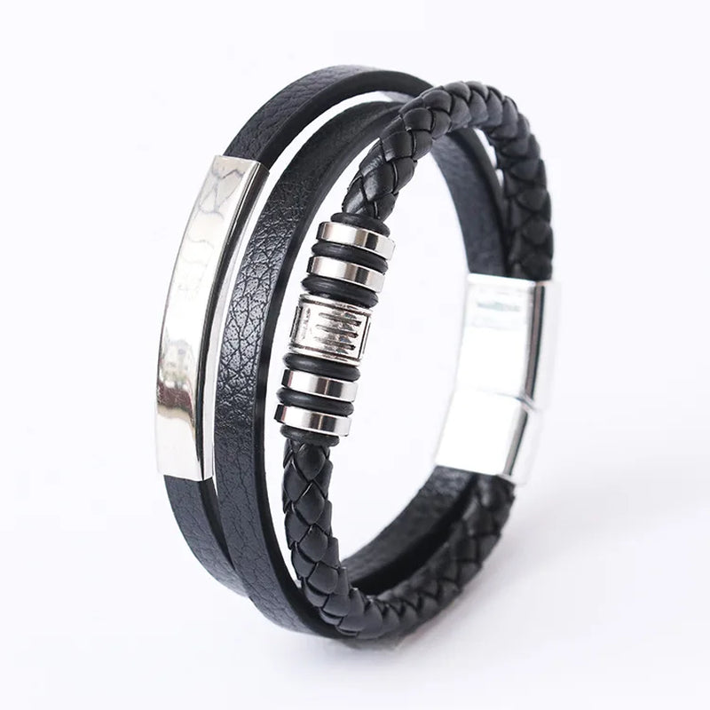 Trendy Leather Bracelets Men Stainless Steel Multilayer Braided Rope Bracelets for Male Bracelets Jewelry Pulsera Hombre