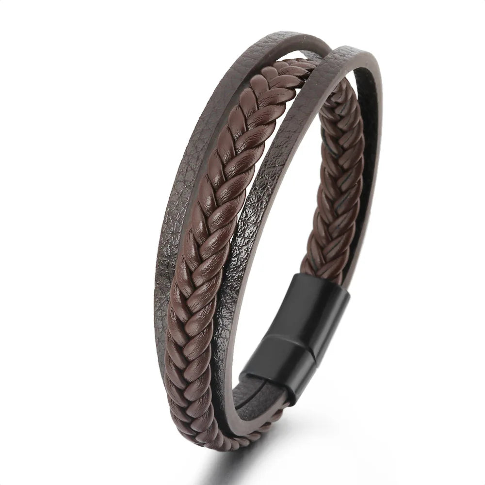 Trendy Leather Bracelets Men Stainless Steel Multilayer Braided Rope Bracelets for Male Bracelets Jewelry Pulsera Hombre