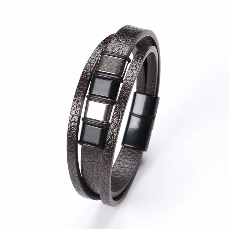 Trendy Leather Bracelets Men Stainless Steel Multilayer Braided Rope Bracelets for Male Bracelets Jewelry Pulsera Hombre