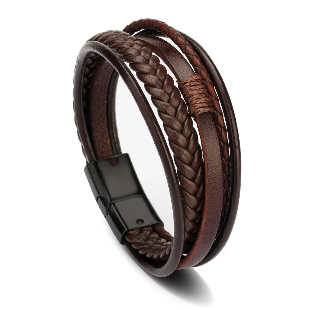Trendy Leather Bracelets Men Stainless Steel Multilayer Braided Rope Bracelets for Male Bracelets Jewelry Pulsera Hombre