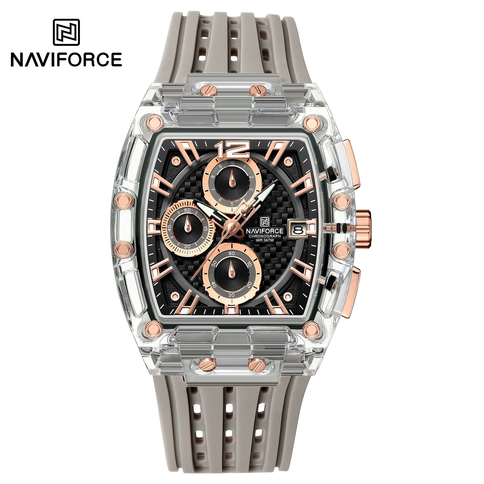 2025 New Design Transparent Tonneau Watch Men Quartz Man Watches Waterproof Luxury Sport Out Door Montre Homme